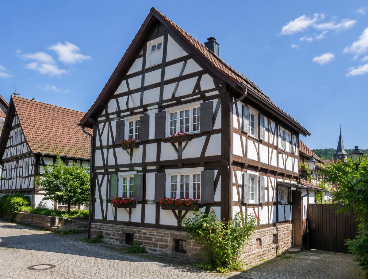 Gepflegtes Fachwerkhaus mit sanierten Holzbalken