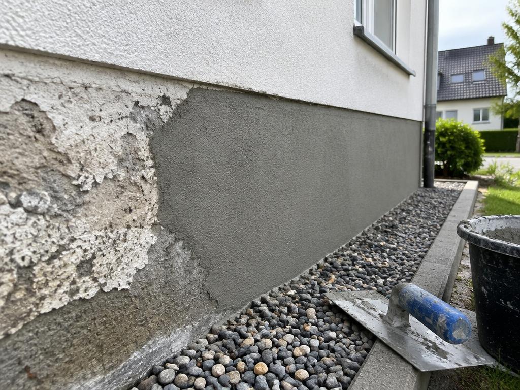 Sanierter Fassadensockel nach Feuchtigkeitsschaden